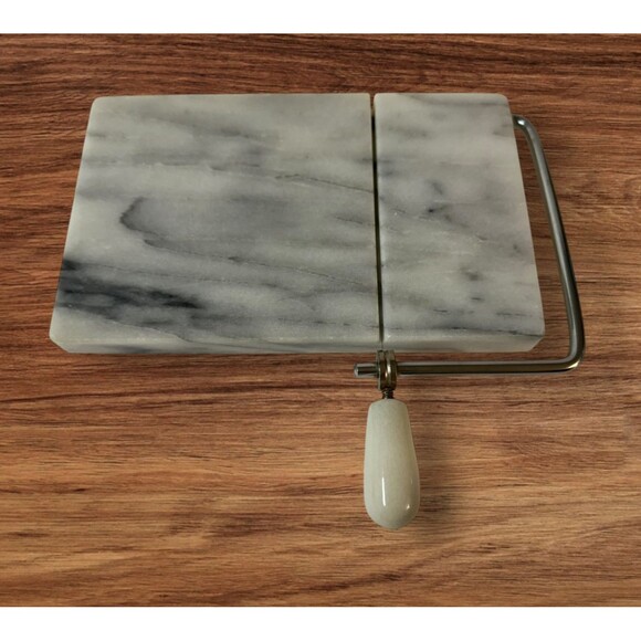 Vintage White Marble Cheese Board With Wire Slicer 5”x 8” Charcuterie - Picture 1 of 11